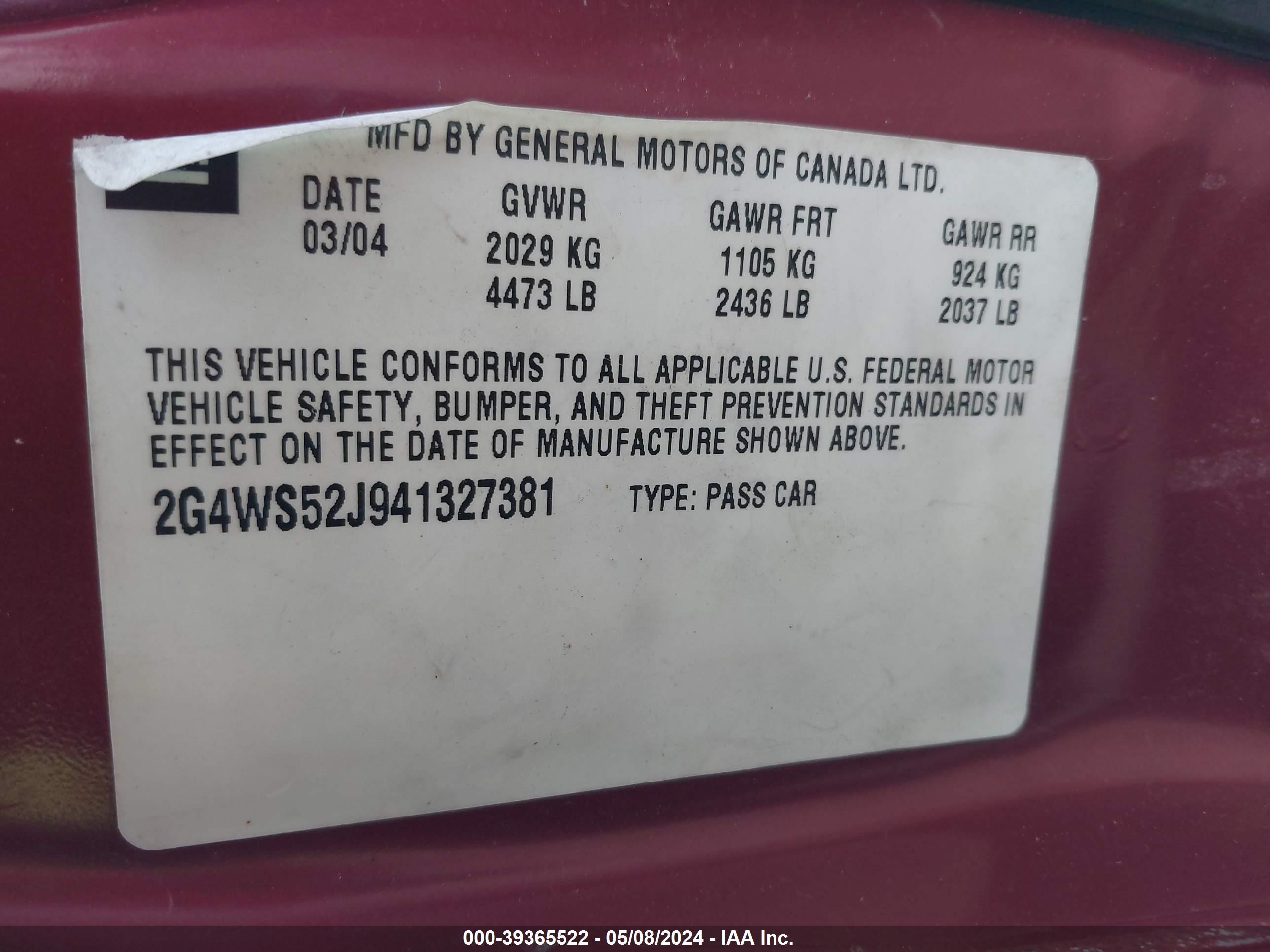 Photo 8 VIN: 2G4WS52J941327381 - BUICK CENTURY 