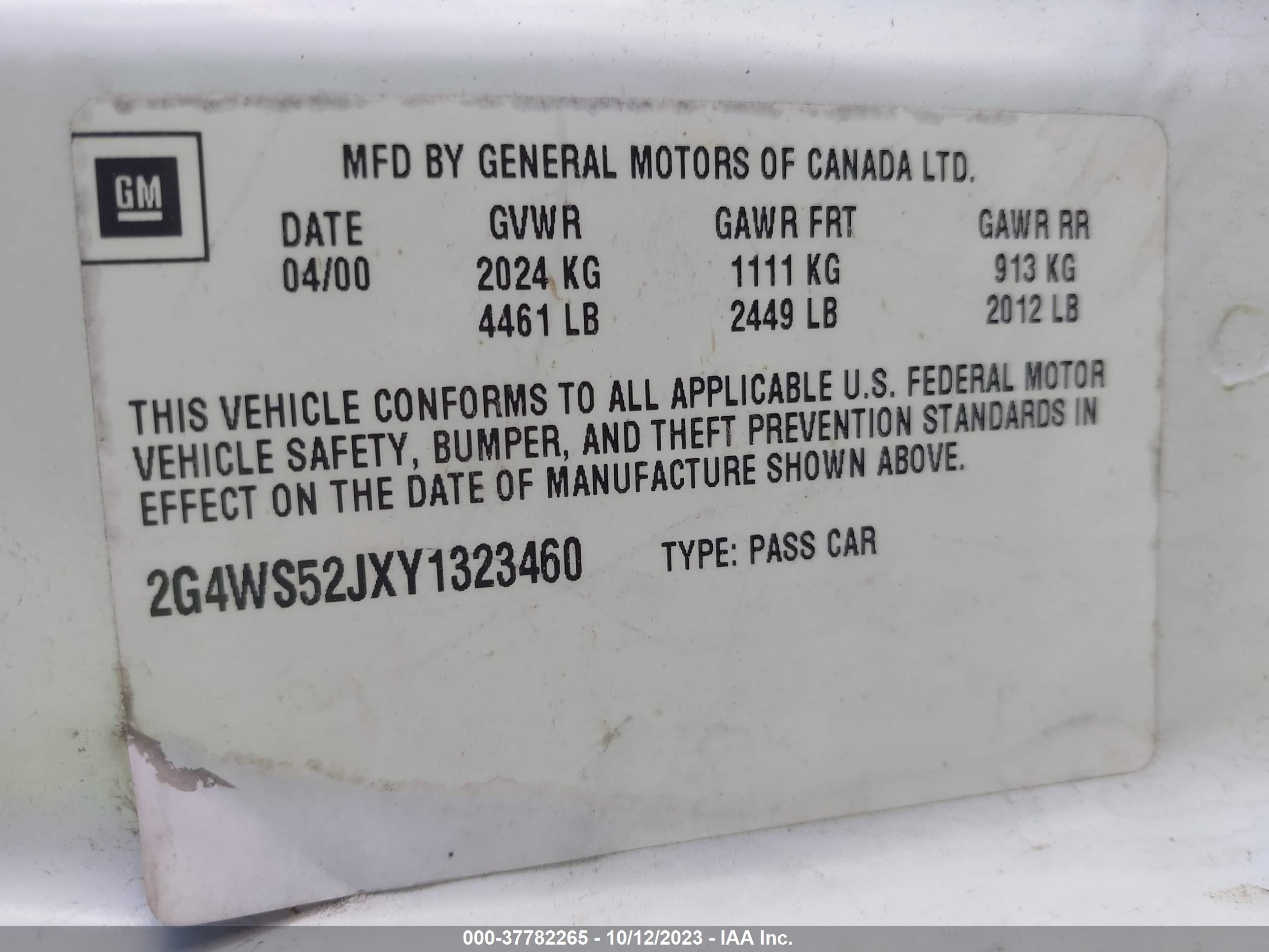 Photo 8 VIN: 2G4WS52JXY1323460 - BUICK CENTURY 