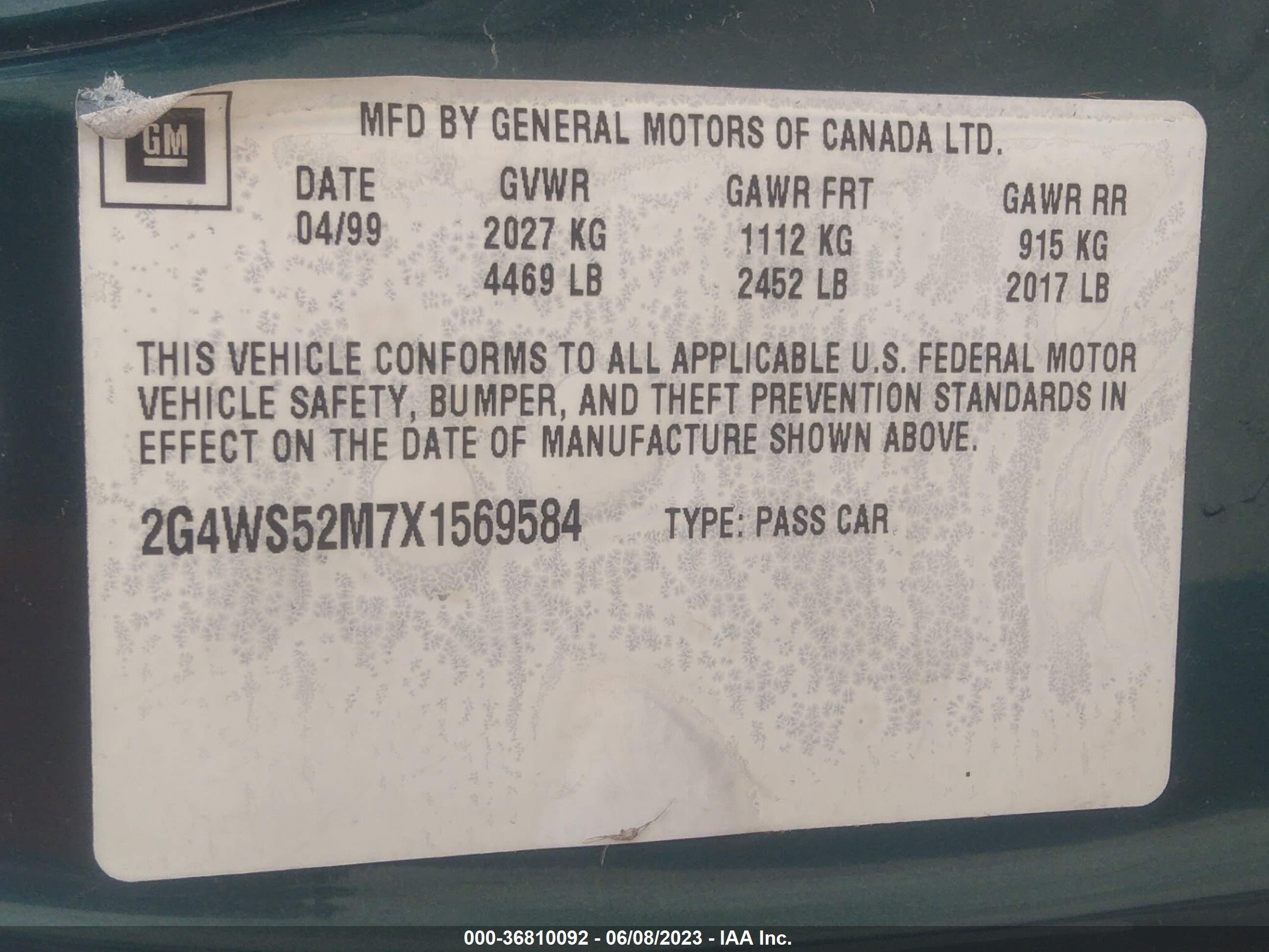 Photo 8 VIN: 2G4WS52M7X1569584 - BUICK CENTURY 