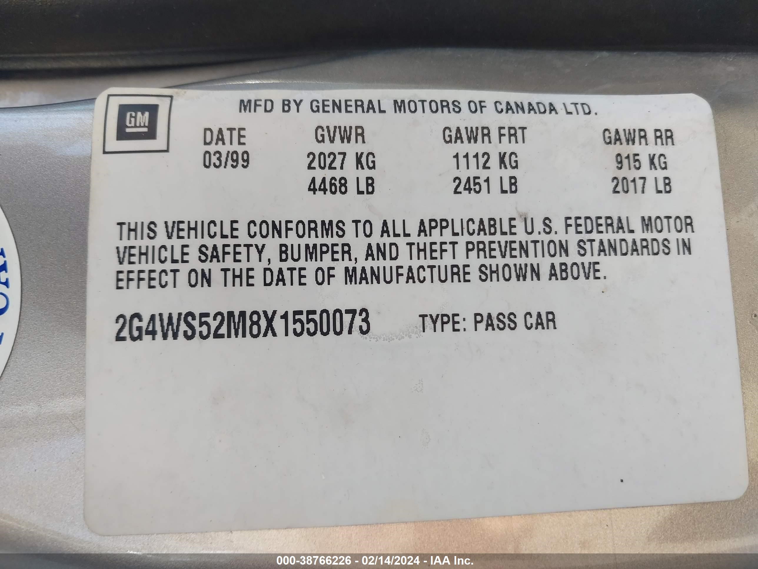 Photo 8 VIN: 2G4WS52M8X1550073 - BUICK CENTURY 