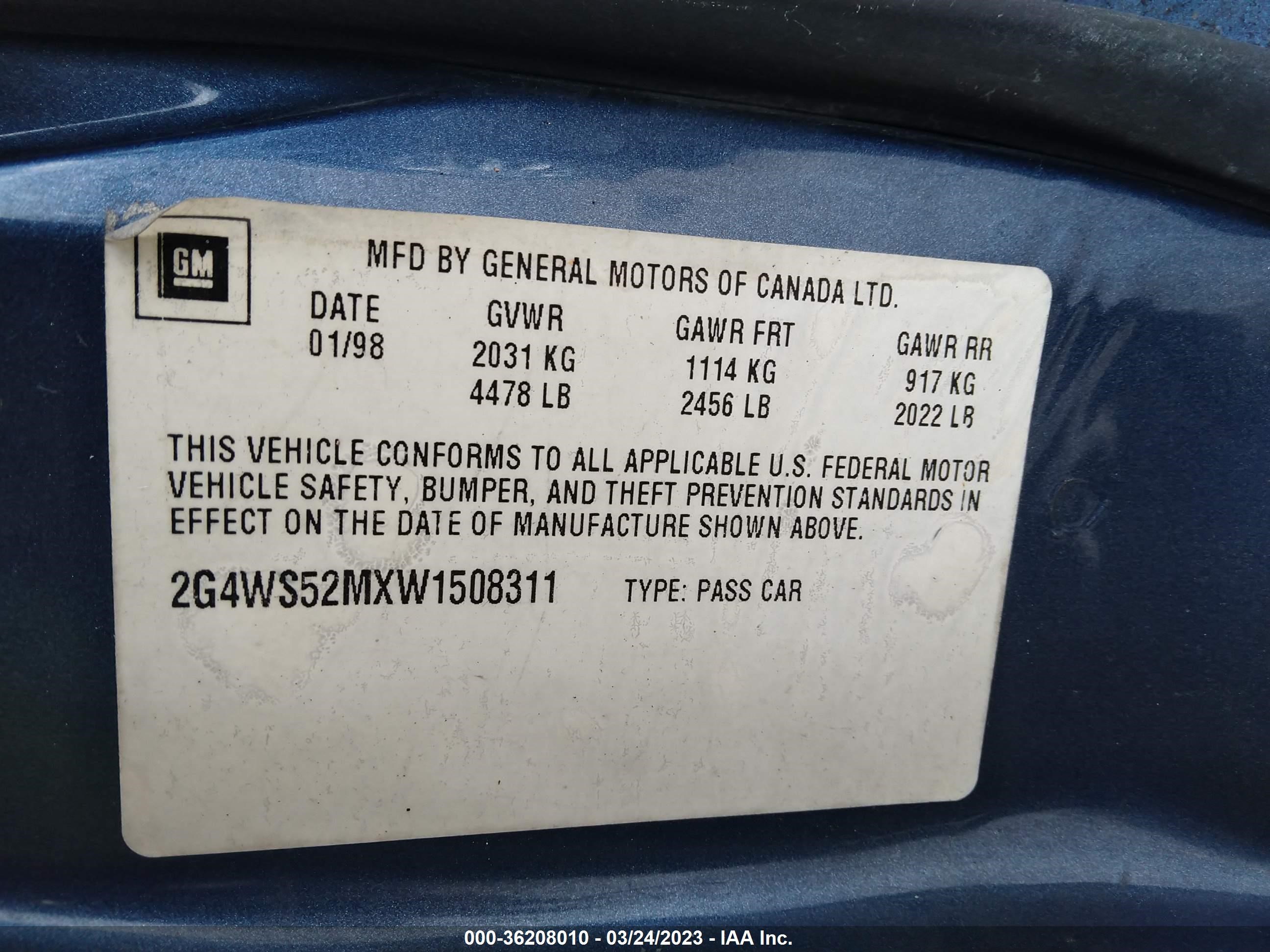 Photo 8 VIN: 2G4WS52MXW1508311 - BUICK CENTURY 