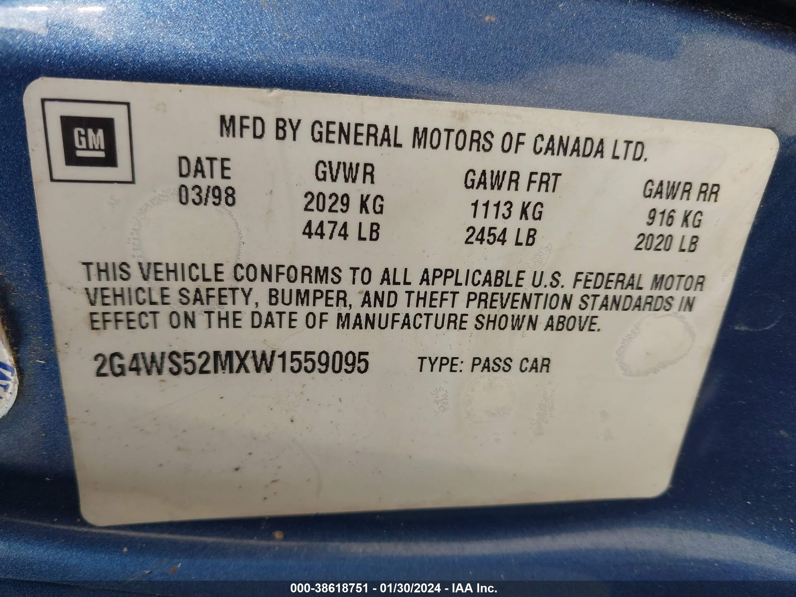 Photo 8 VIN: 2G4WS52MXW1559095 - BUICK CENTURY 