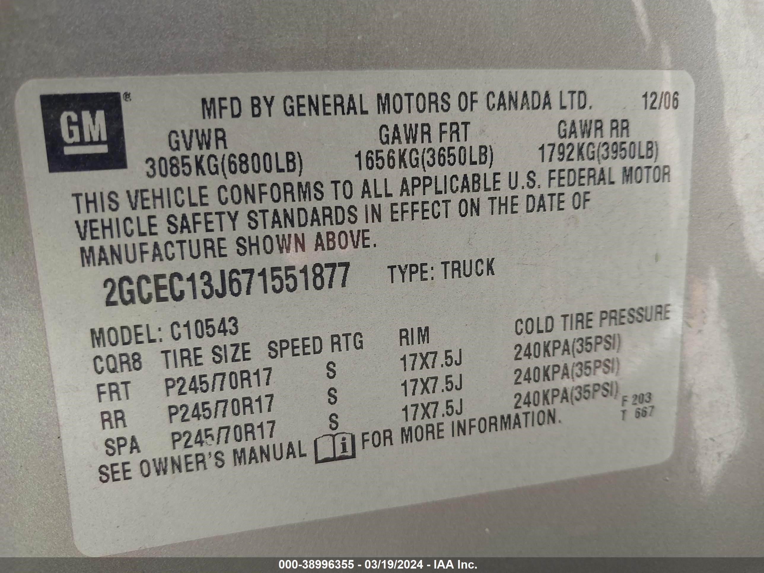 Photo 8 VIN: 2GCEC13J671551877 - CHEVROLET SILVERADO 