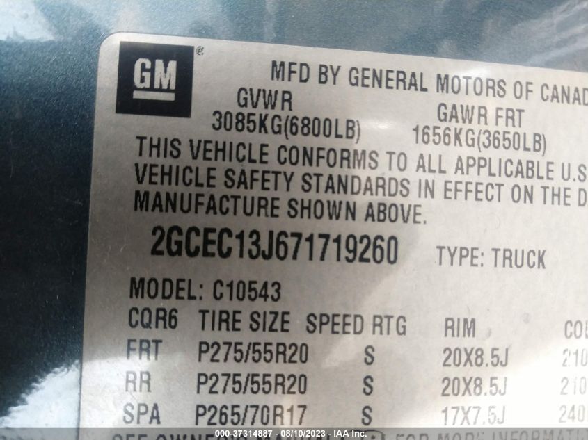 Photo 8 VIN: 2GCEC13J671719260 - CHEVROLET SILVERADO 