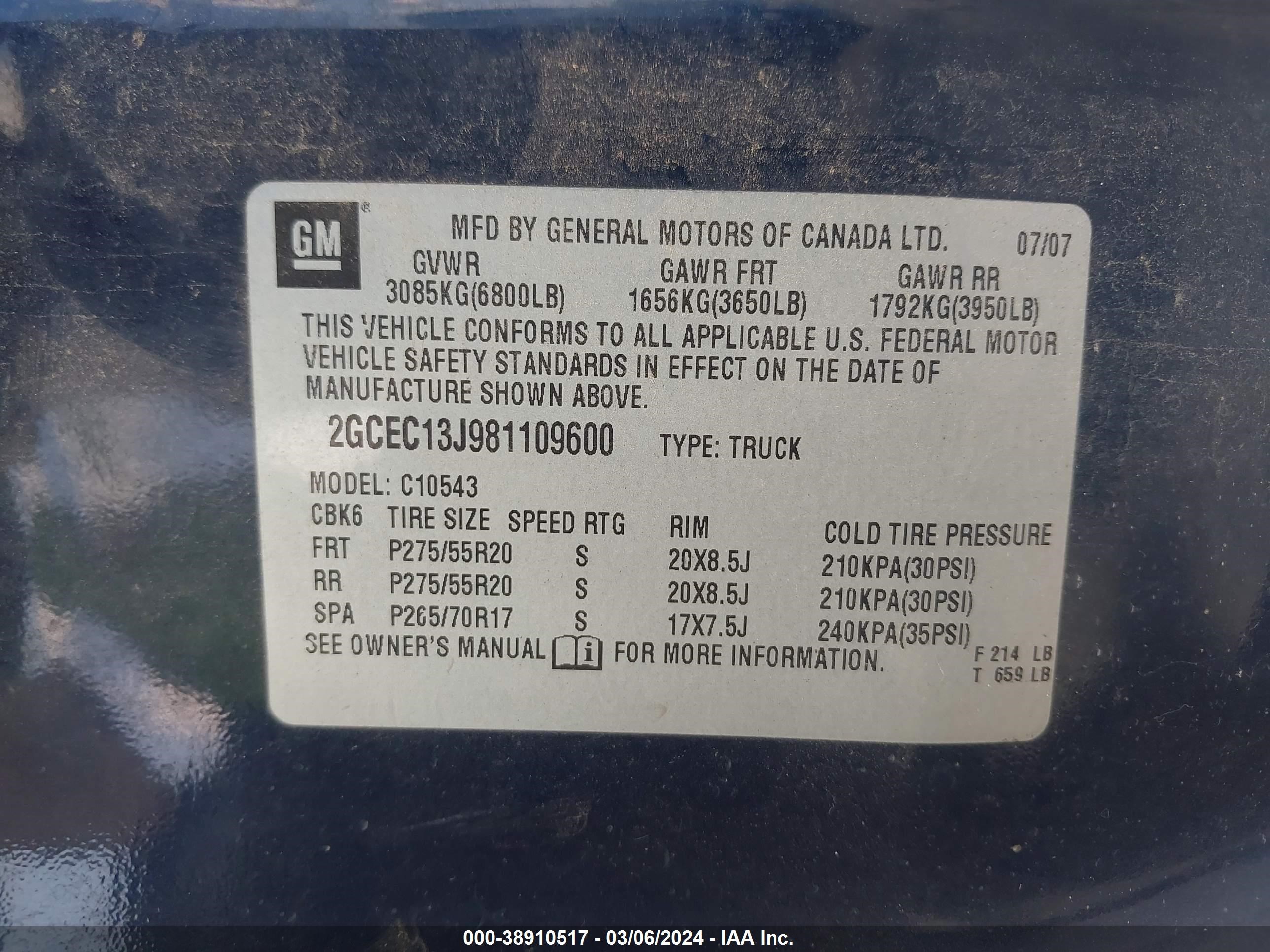 Photo 8 VIN: 2GCEC13J981109600 - CHEVROLET SILVERADO 