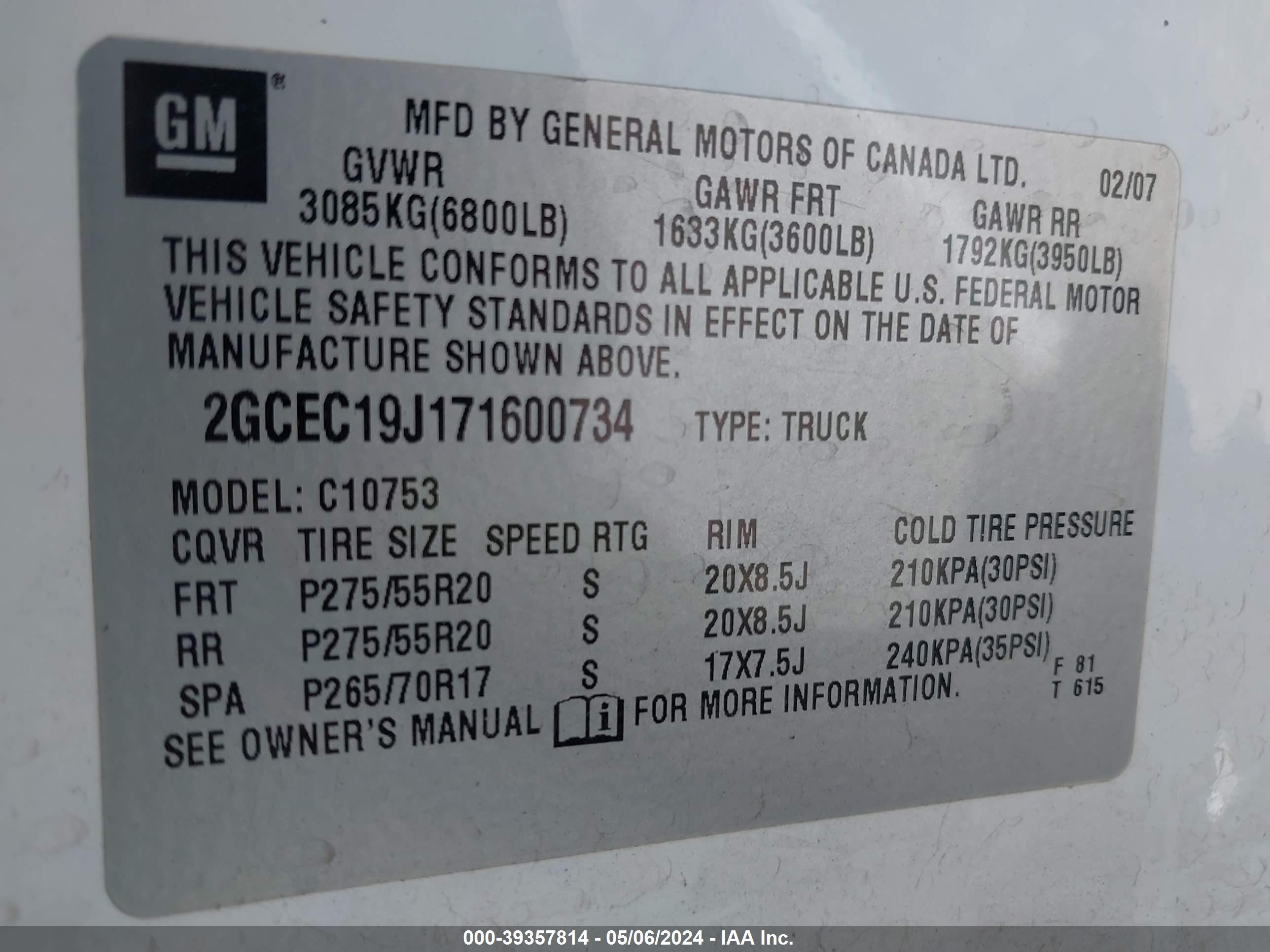 Photo 8 VIN: 2GCEC19J171600734 - CHEVROLET SILVERADO 