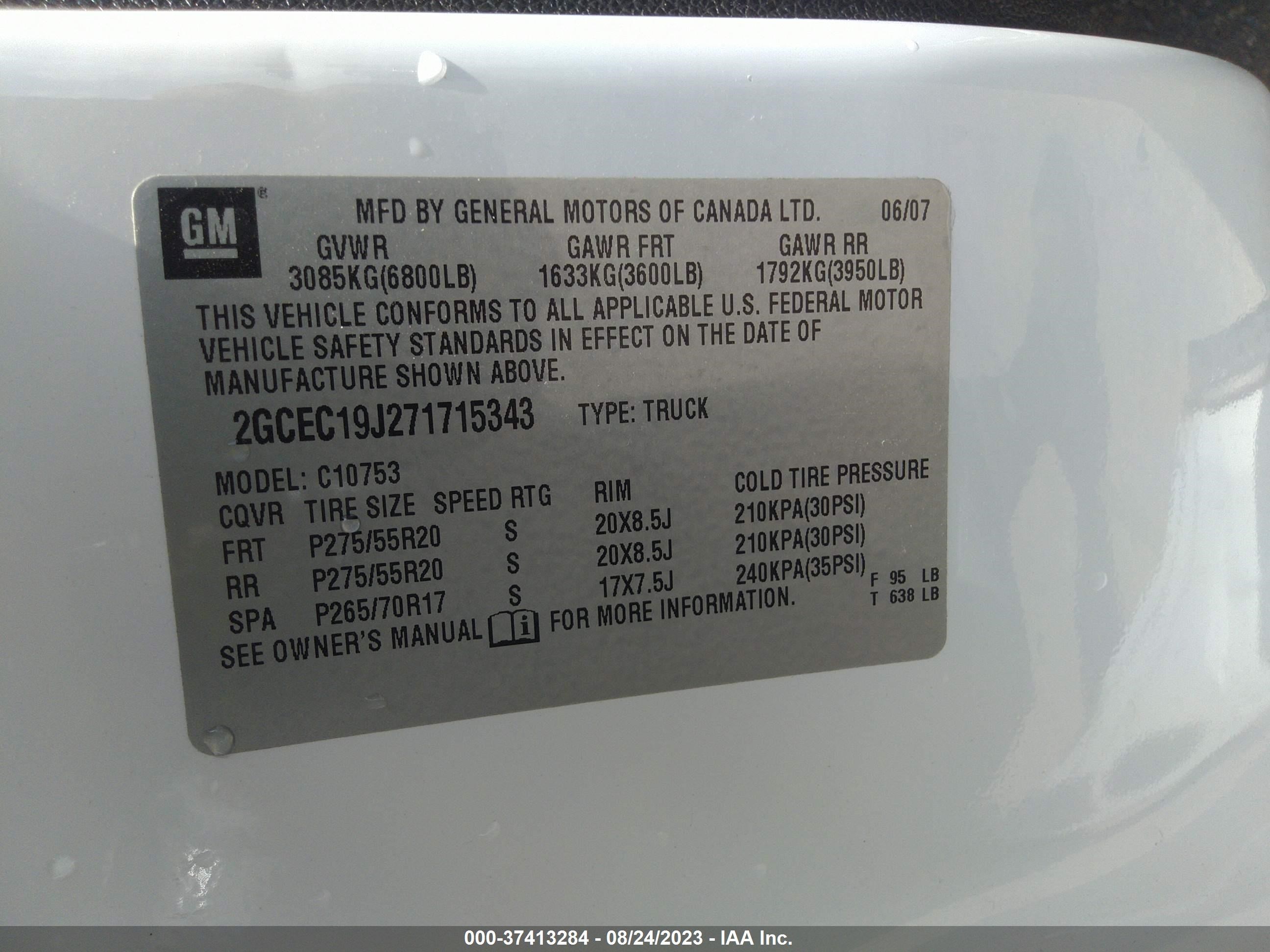 Photo 8 VIN: 2GCEC19J271715343 - CHEVROLET SILVERADO 