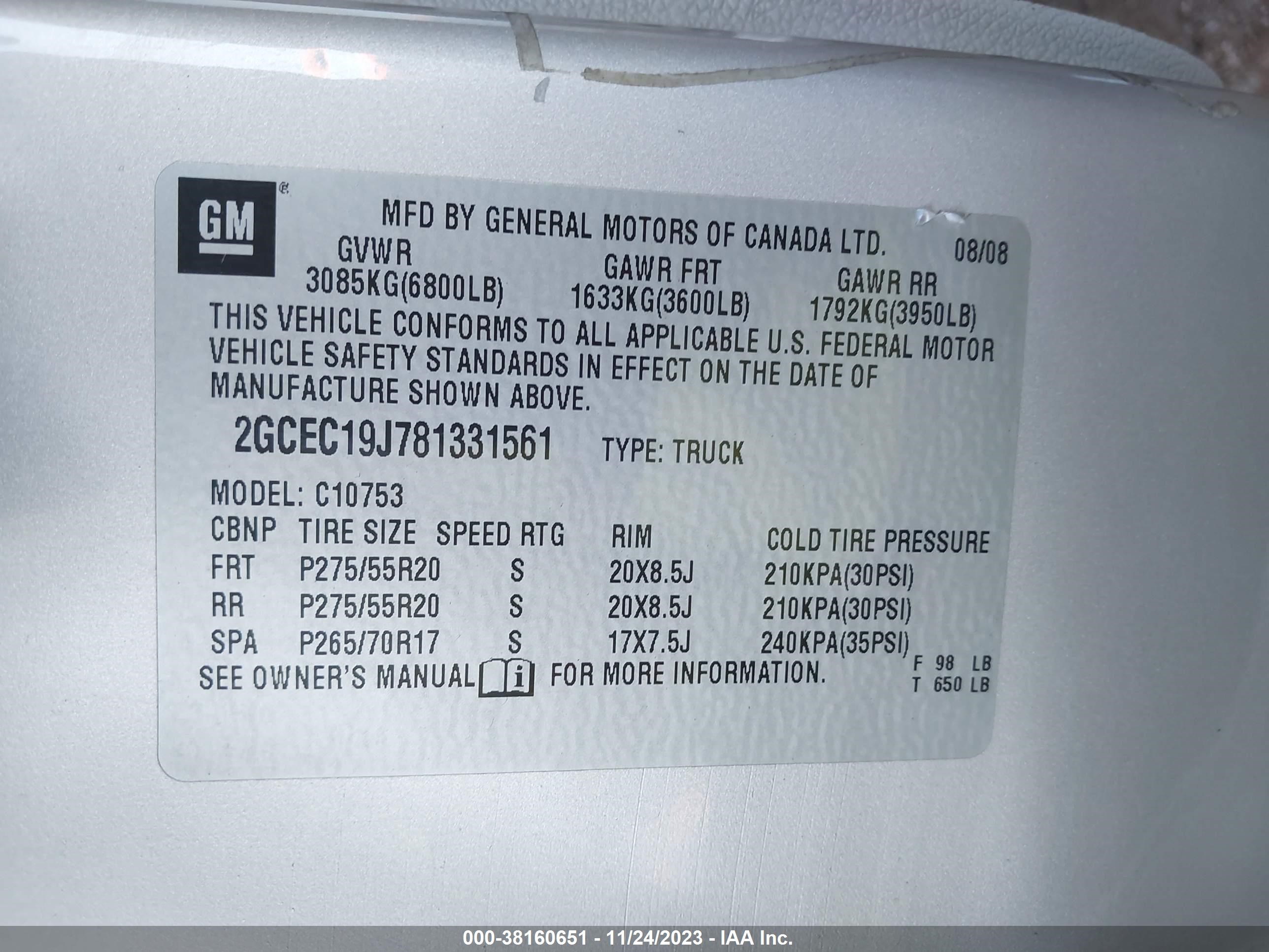 Photo 8 VIN: 2GCEC19J781331561 - CHEVROLET SILVERADO 