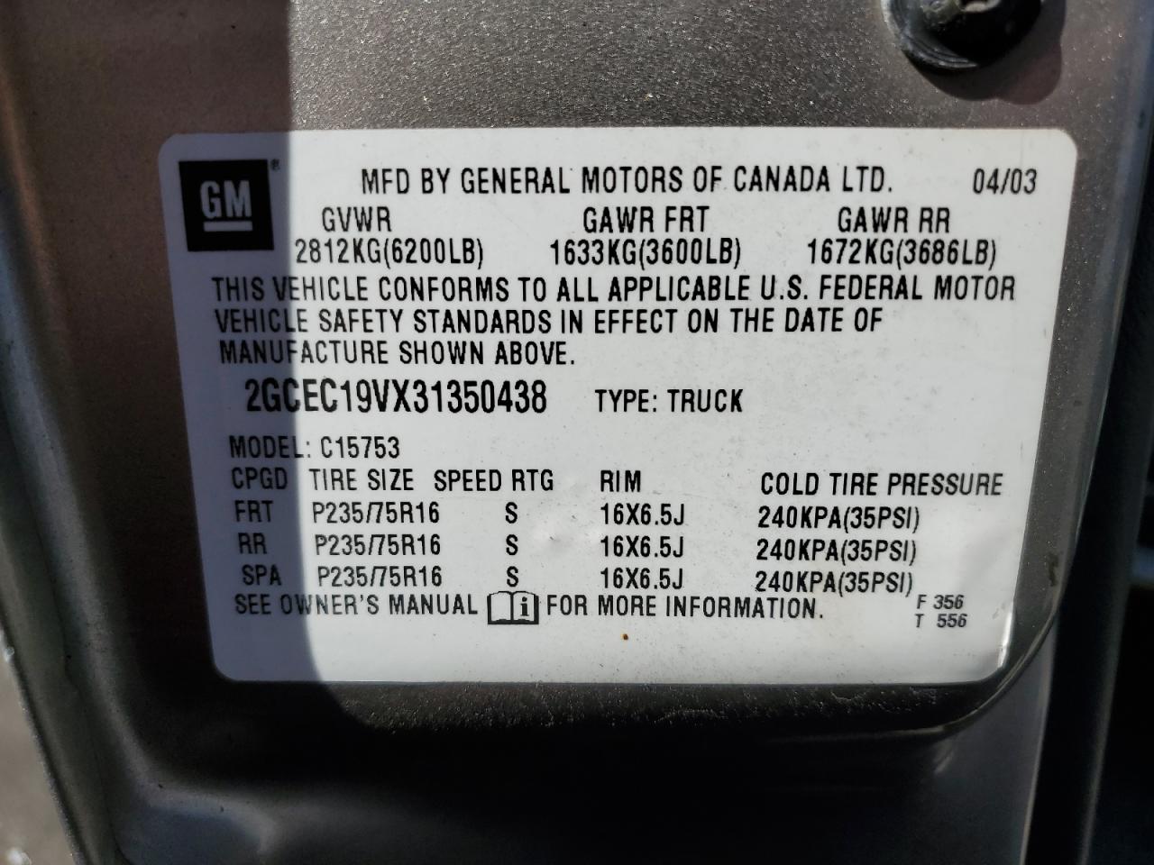 Photo 11 VIN: 2GCEC19VX31350438 - CHEVROLET SILVERADO 