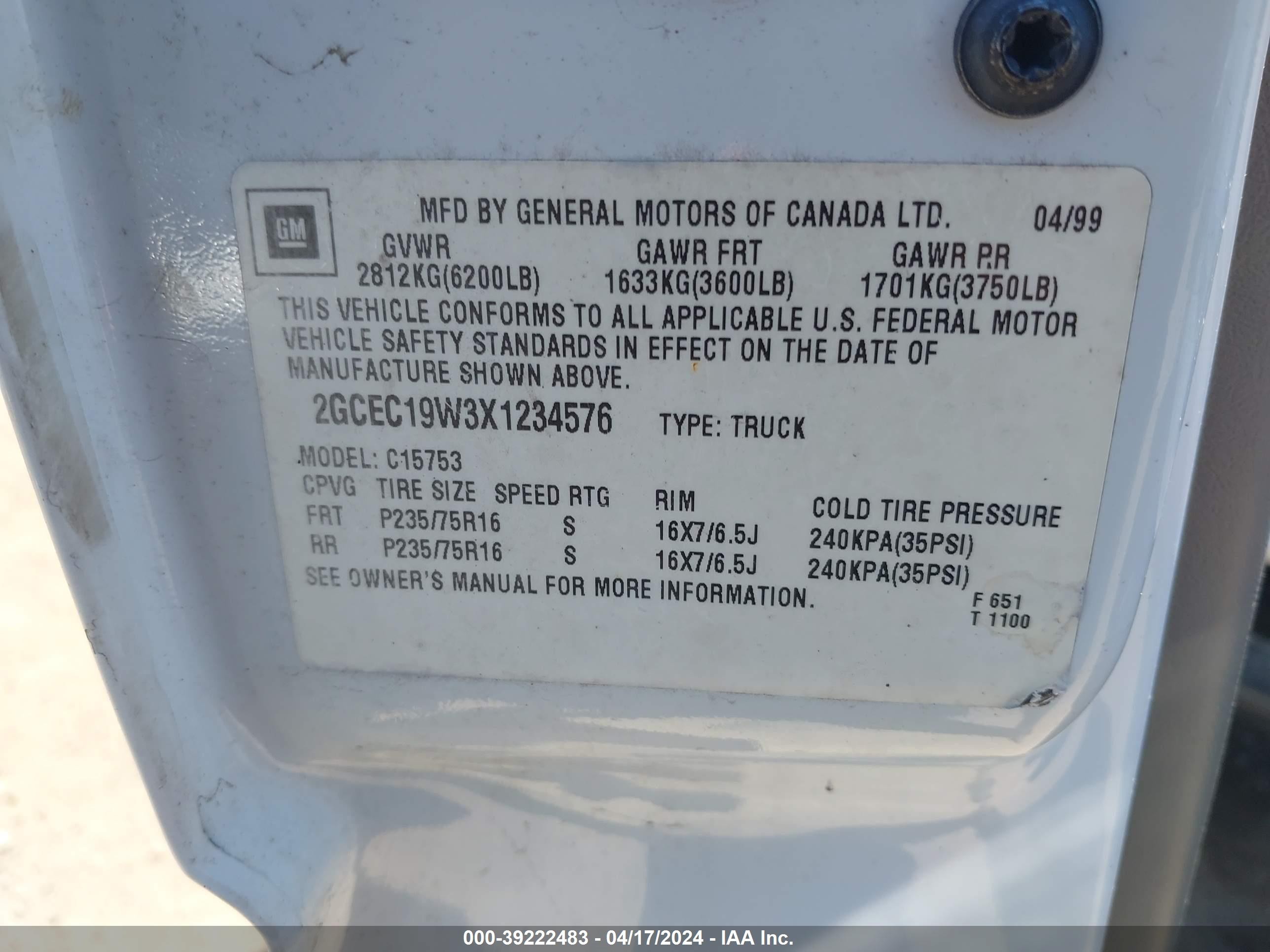 Photo 8 VIN: 2GCEC19W3X1234576 - CHEVROLET SILVERADO 