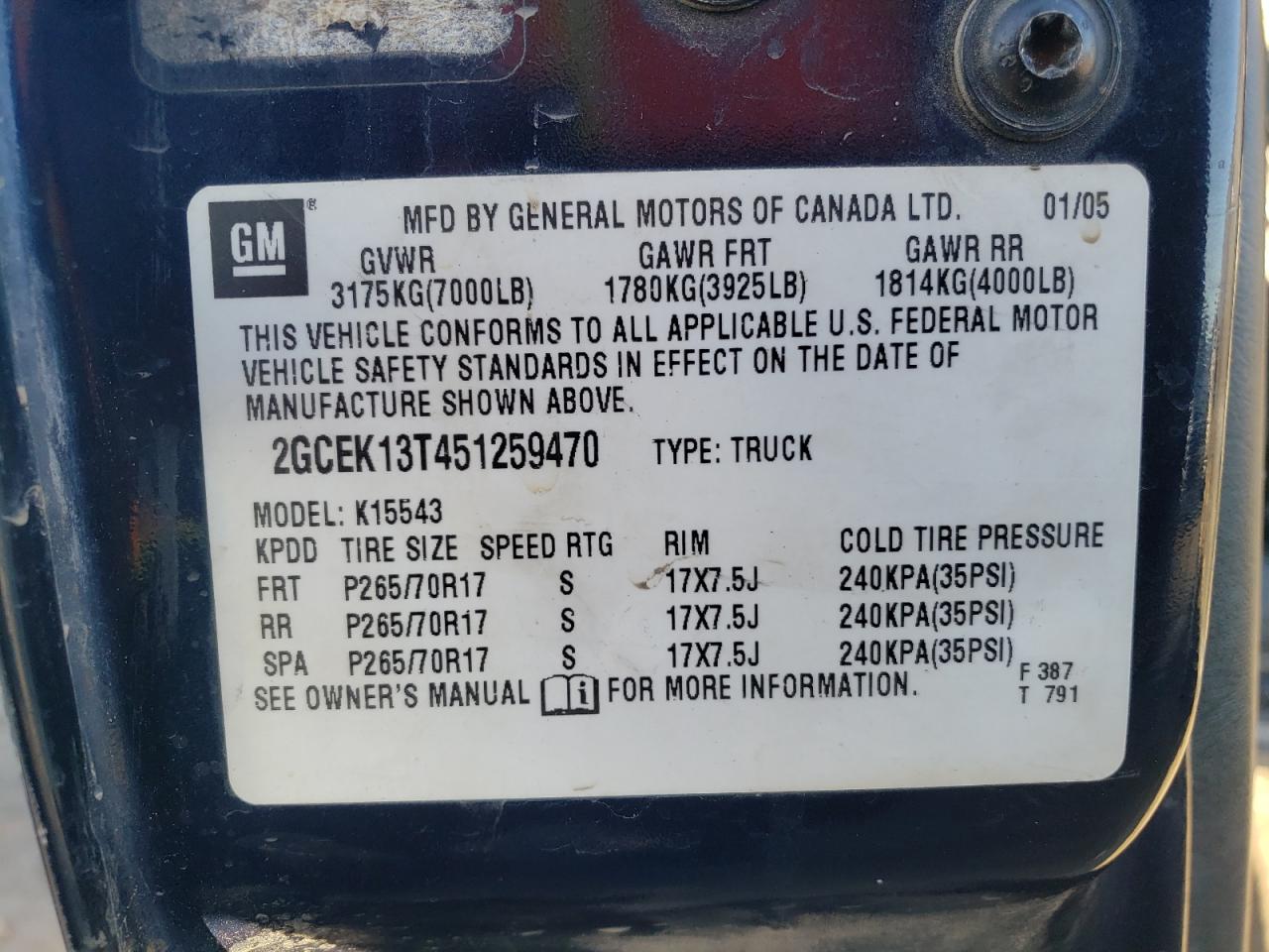 Photo 11 VIN: 2GCEK13T451259470 - CHEVROLET SILVERADO 