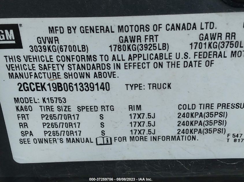 Photo 8 VIN: 2GCEK19B061339140 - CHEVROLET SILVERADO 