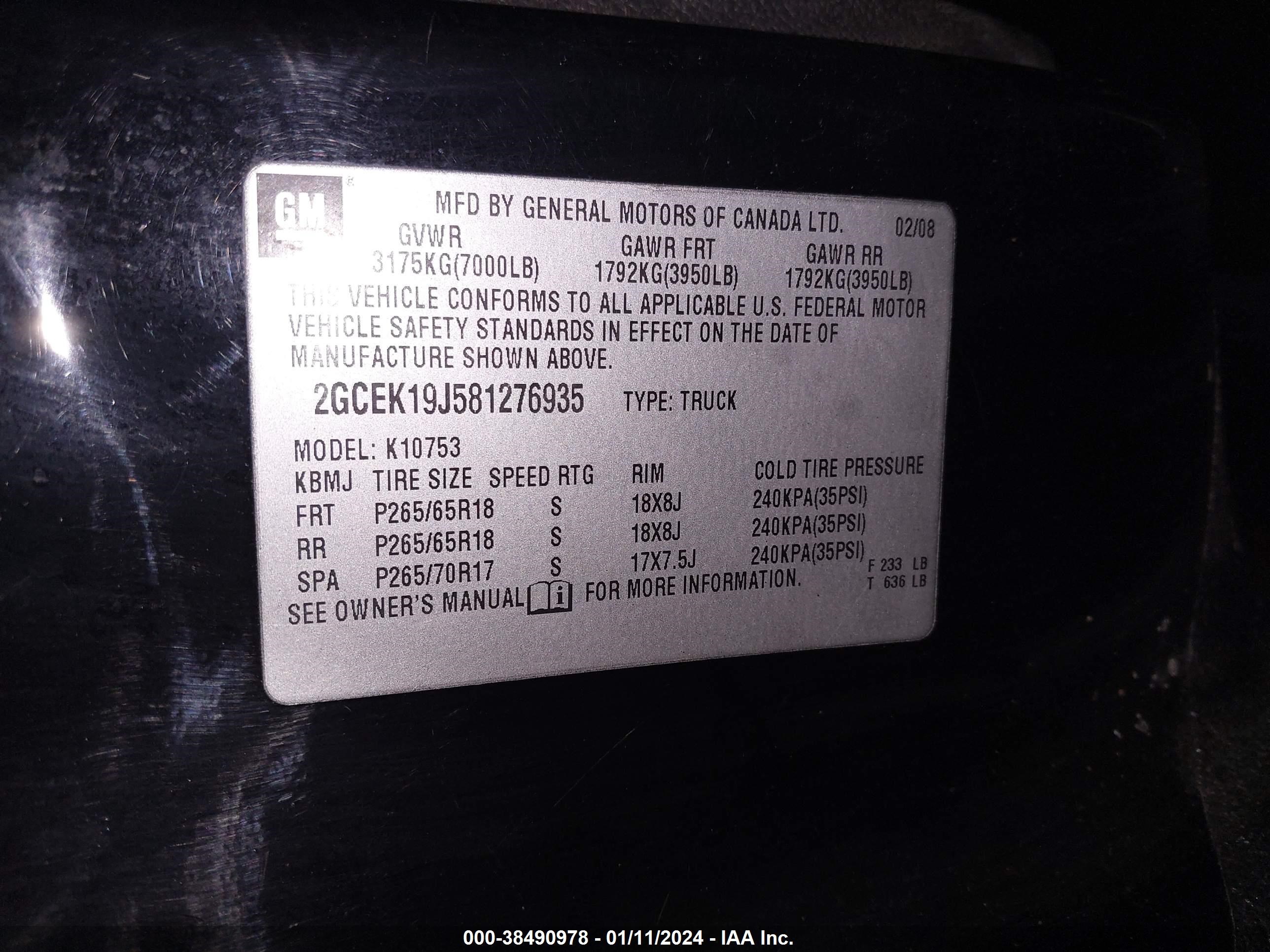 Photo 8 VIN: 2GCEK19J581276935 - CHEVROLET SILVERADO 