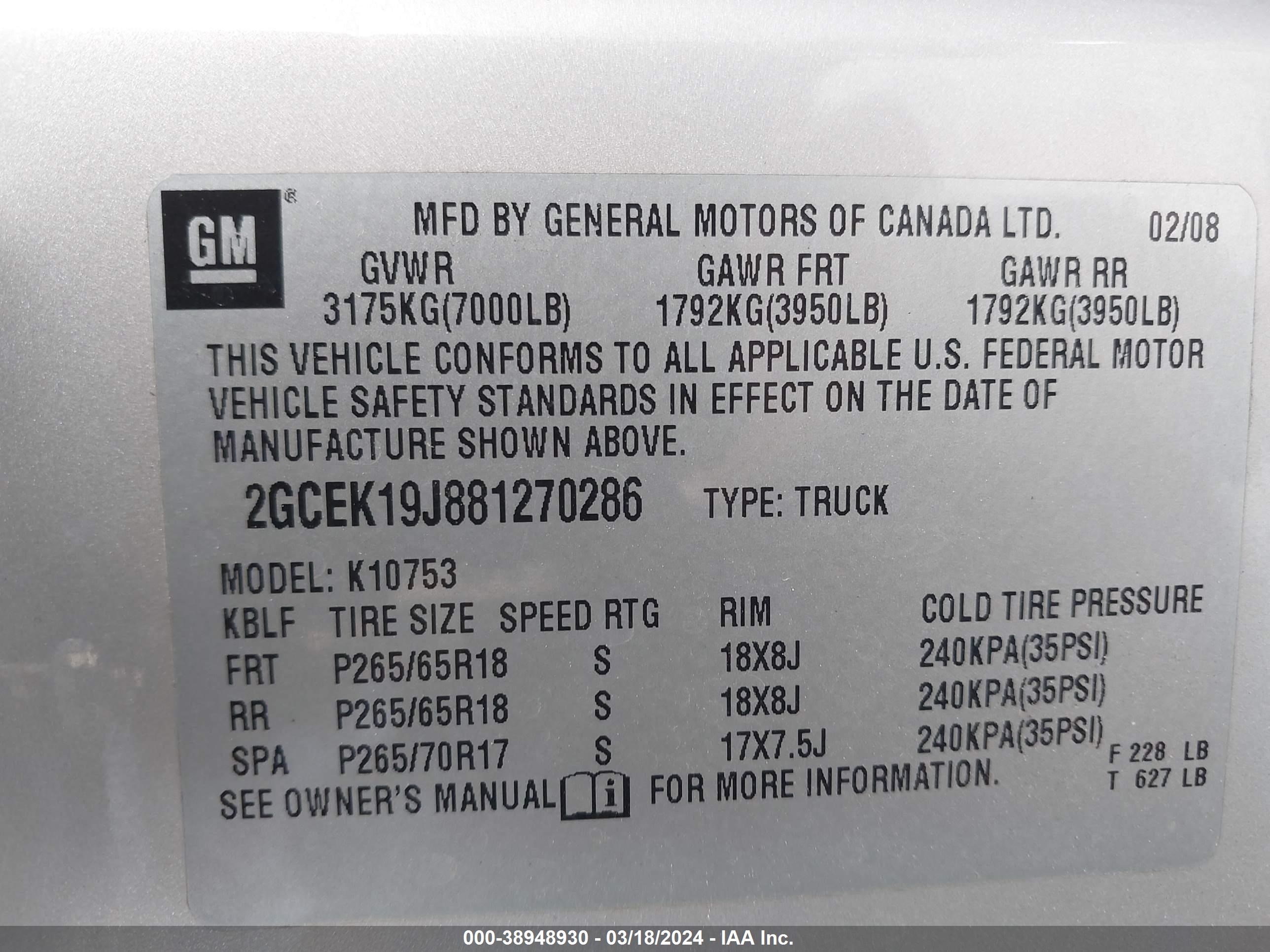 Photo 8 VIN: 2GCEK19J881270286 - CHEVROLET SILVERADO 