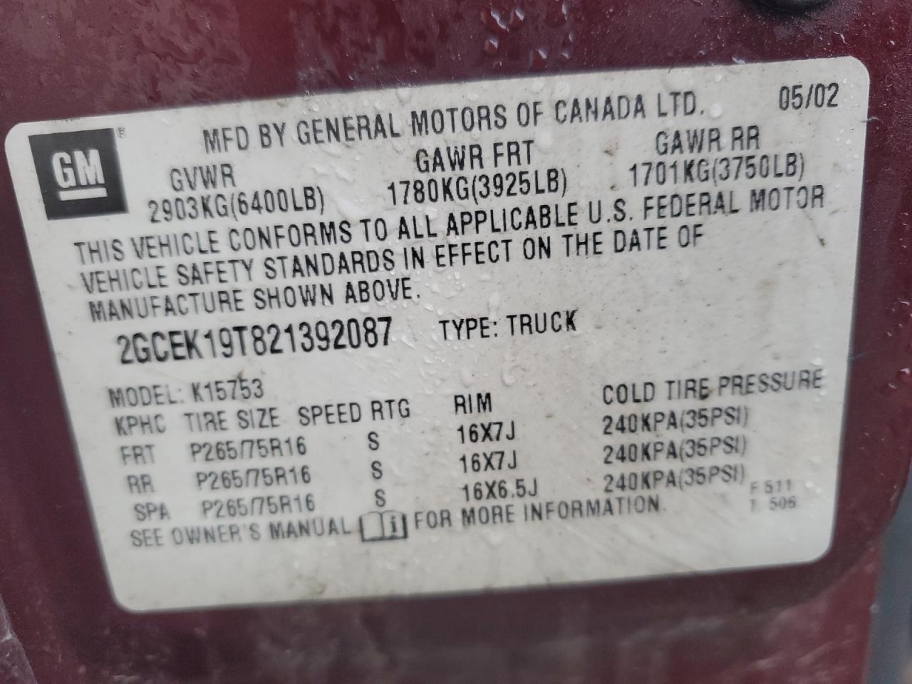 Photo 11 VIN: 2GCEK19T821392087 - CHEVROLET SILVERADO 