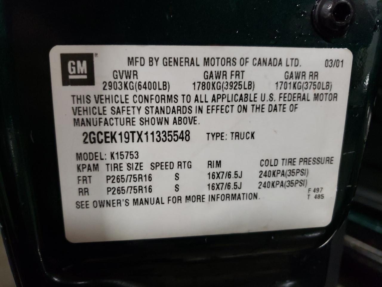 Photo 11 VIN: 2GCEK19TX11335548 - CHEVROLET SILVERADO 