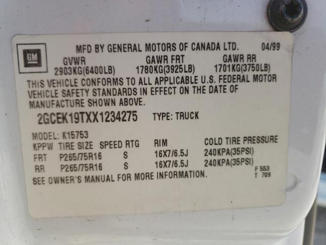 Photo 9 VIN: 2GCEK19TXX1234275 - CHEVROLET SILVERADO 