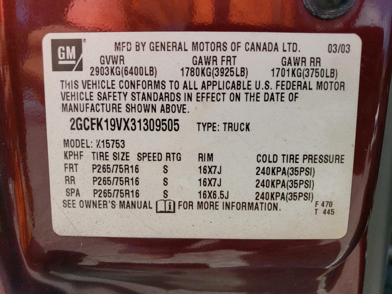 Photo 11 VIN: 2GCEK19VX31309505 - CHEVROLET SILVERADO 