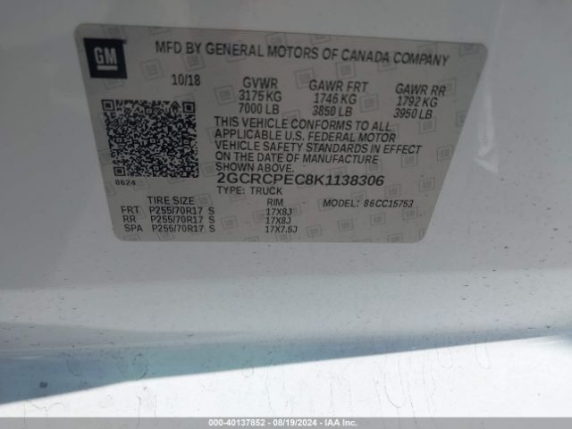 Photo 8 VIN: 2GCRCPEC8K1138306 - CHEVROLET SILVERADO LD 