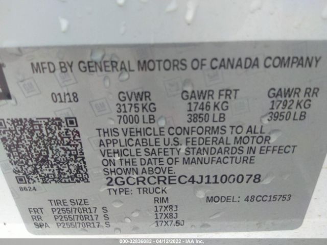 Photo 8 VIN: 2GCRCREC4J1100078 - CHEVROLET SILVERADO 1500 