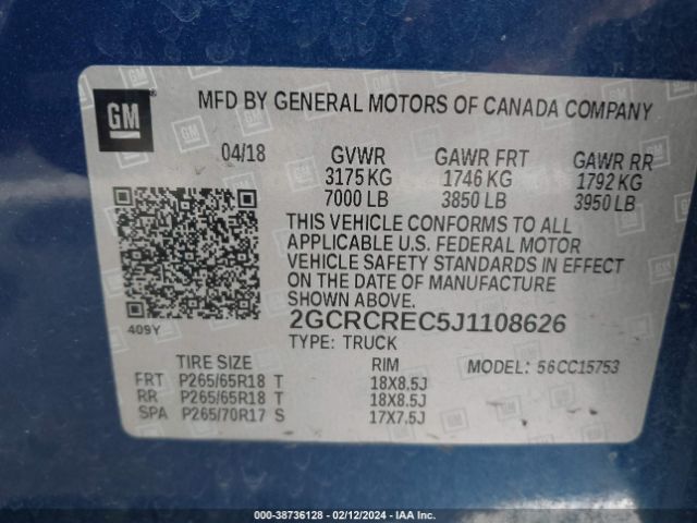 Photo 8 VIN: 2GCRCREC5J1108626 - CHEVROLET SILVERADO 1500 