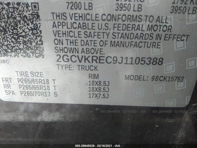 Photo 8 VIN: 2GCVKREC9J1105388 - CHEVROLET SILVERADO 1500 