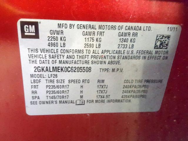 Photo 9 VIN: 2GKALMEK0C6205508 - GMC TERRAIN SL 