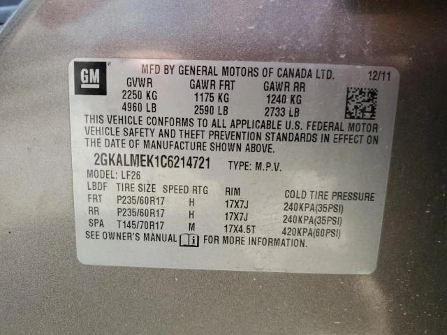 Photo 12 VIN: 2GKALMEK1C6214721 - GMC TERRAIN SL 