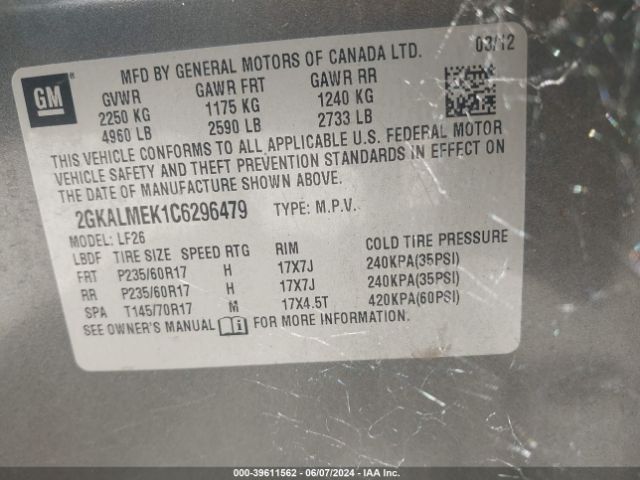 Photo 8 VIN: 2GKALMEK1C6296479 - GMC TERRAIN 