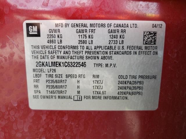 Photo 9 VIN: 2GKALMEK1C6322546 - GMC TERRAIN SL 