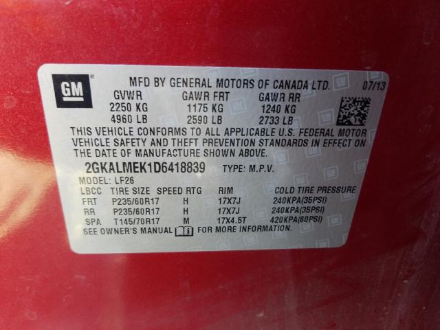 Photo 9 VIN: 2GKALMEK1D6418839 - GMC TERRAIN SL 