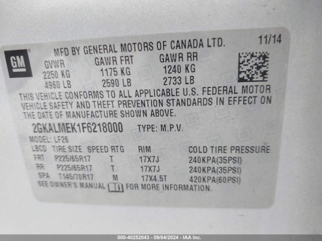 Photo 8 VIN: 2GKALMEK1F6218000 - GMC TERRAIN 