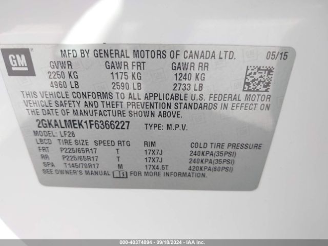 Photo 8 VIN: 2GKALMEK1F6366227 - GMC TERRAIN 