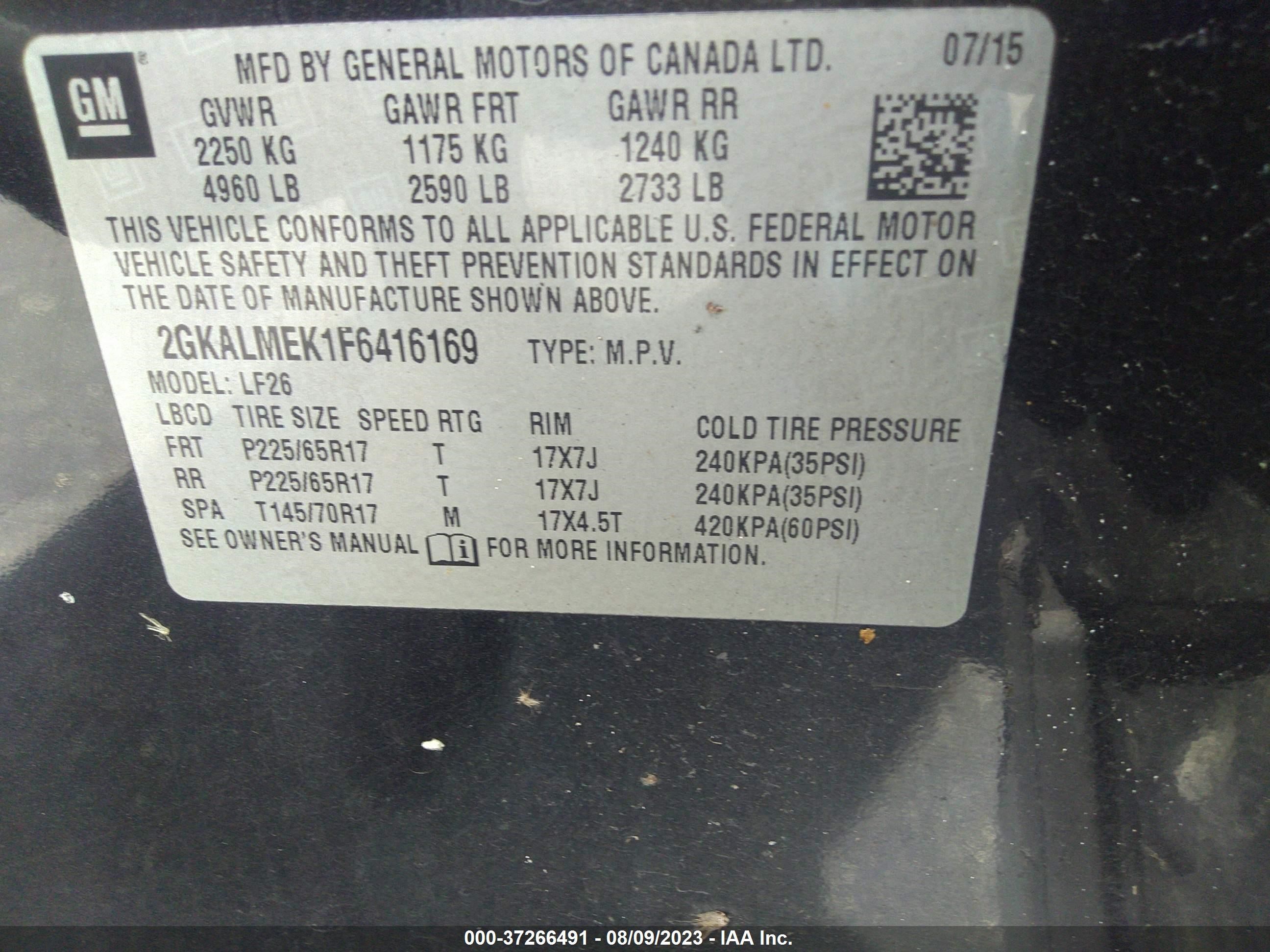 Photo 8 VIN: 2GKALMEK1F6416169 - GMC TERRAIN 