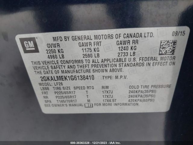 Photo 8 VIN: 2GKALMEK1G6138410 - GMC TERRAIN 