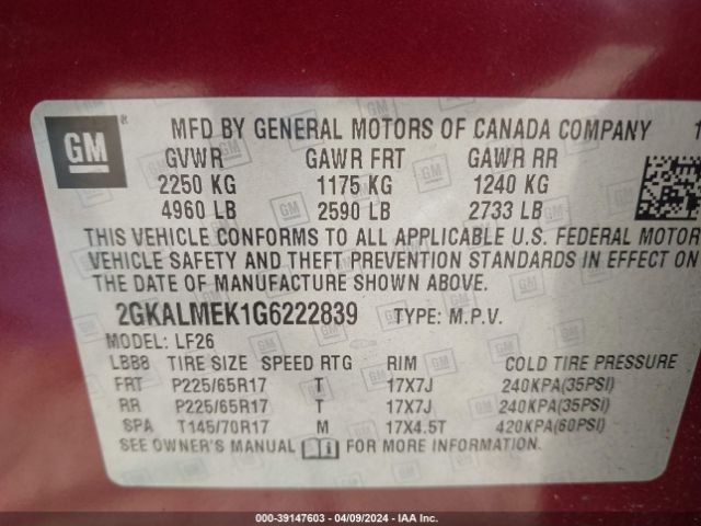 Photo 8 VIN: 2GKALMEK1G6222839 - GMC TERRAIN 