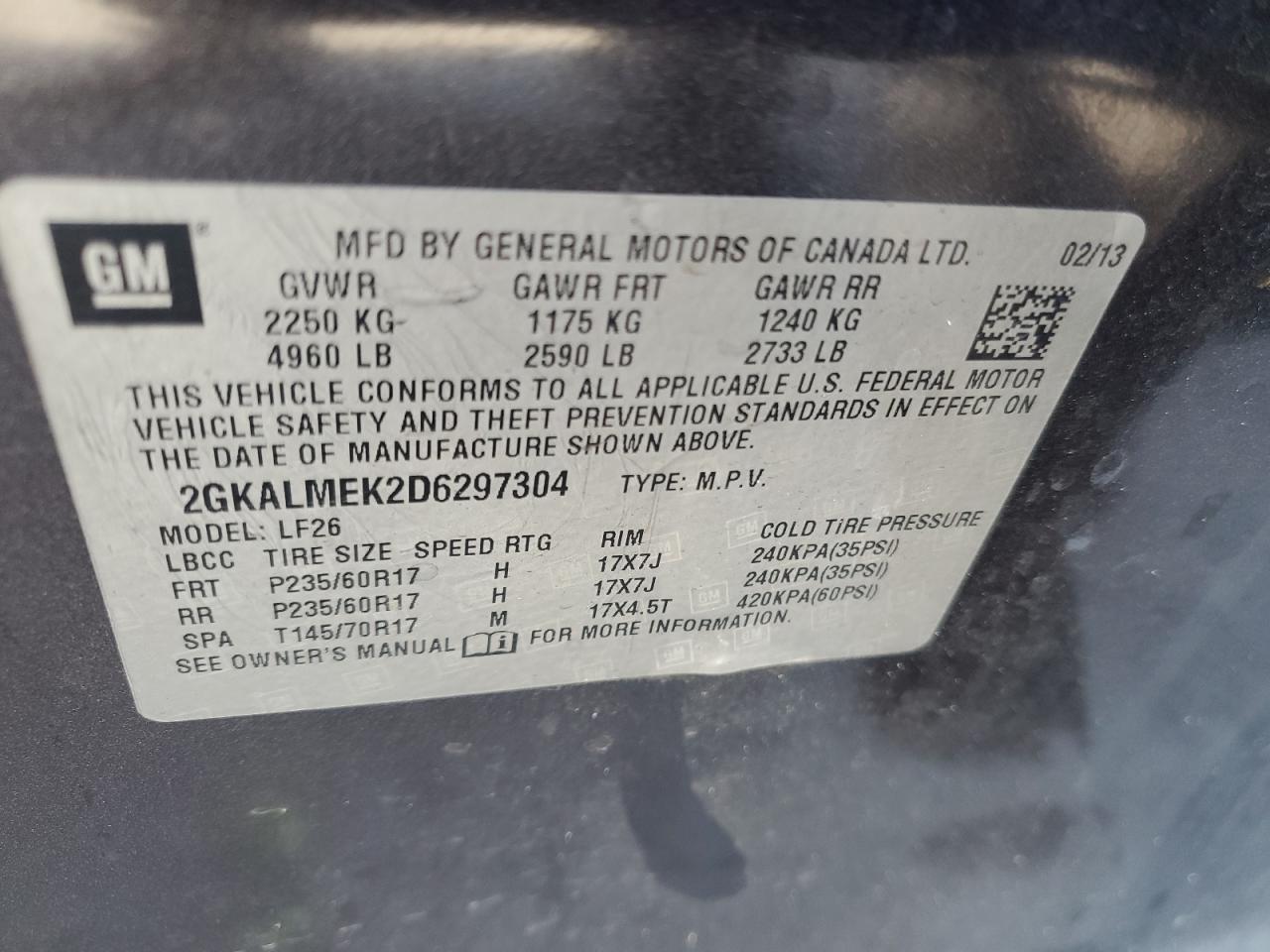 Photo 12 VIN: 2GKALMEK2D6297304 - GMC TERRAIN 