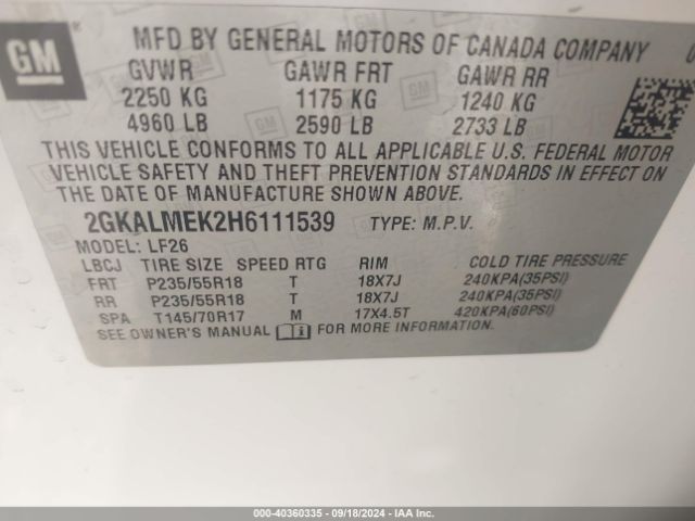 Photo 8 VIN: 2GKALMEK2H6111539 - GMC TERRAIN 