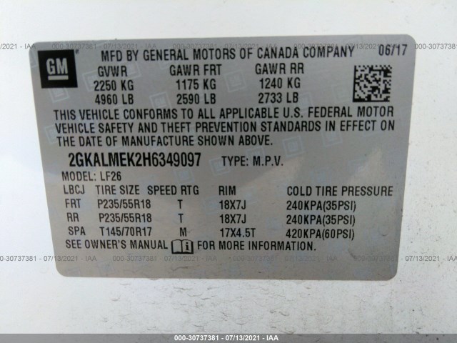 Photo 8 VIN: 2GKALMEK2H6349097 - GMC TERRAIN 