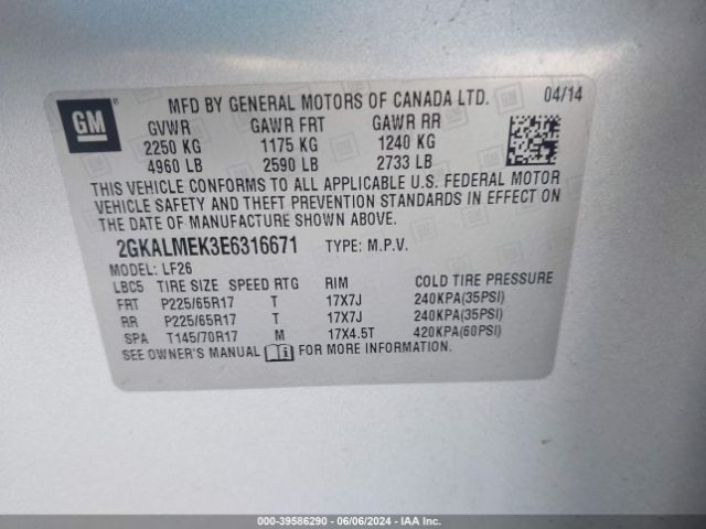 Photo 8 VIN: 2GKALMEK3E6316671 - GMC TERRAIN 