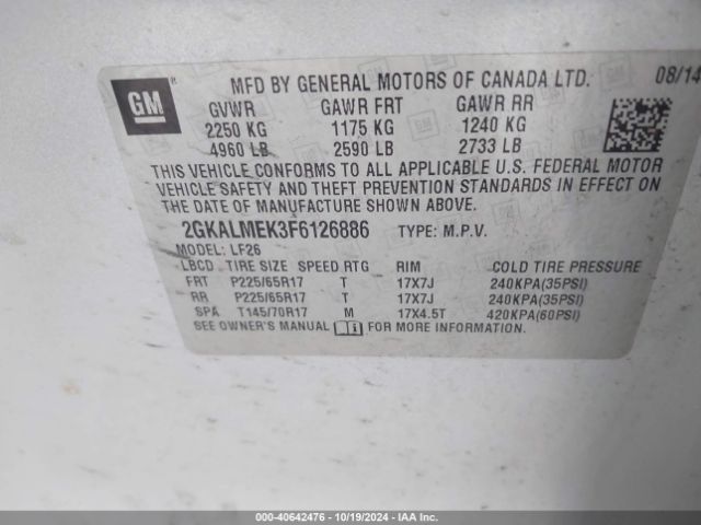 Photo 8 VIN: 2GKALMEK3F6126886 - GMC TERRAIN 