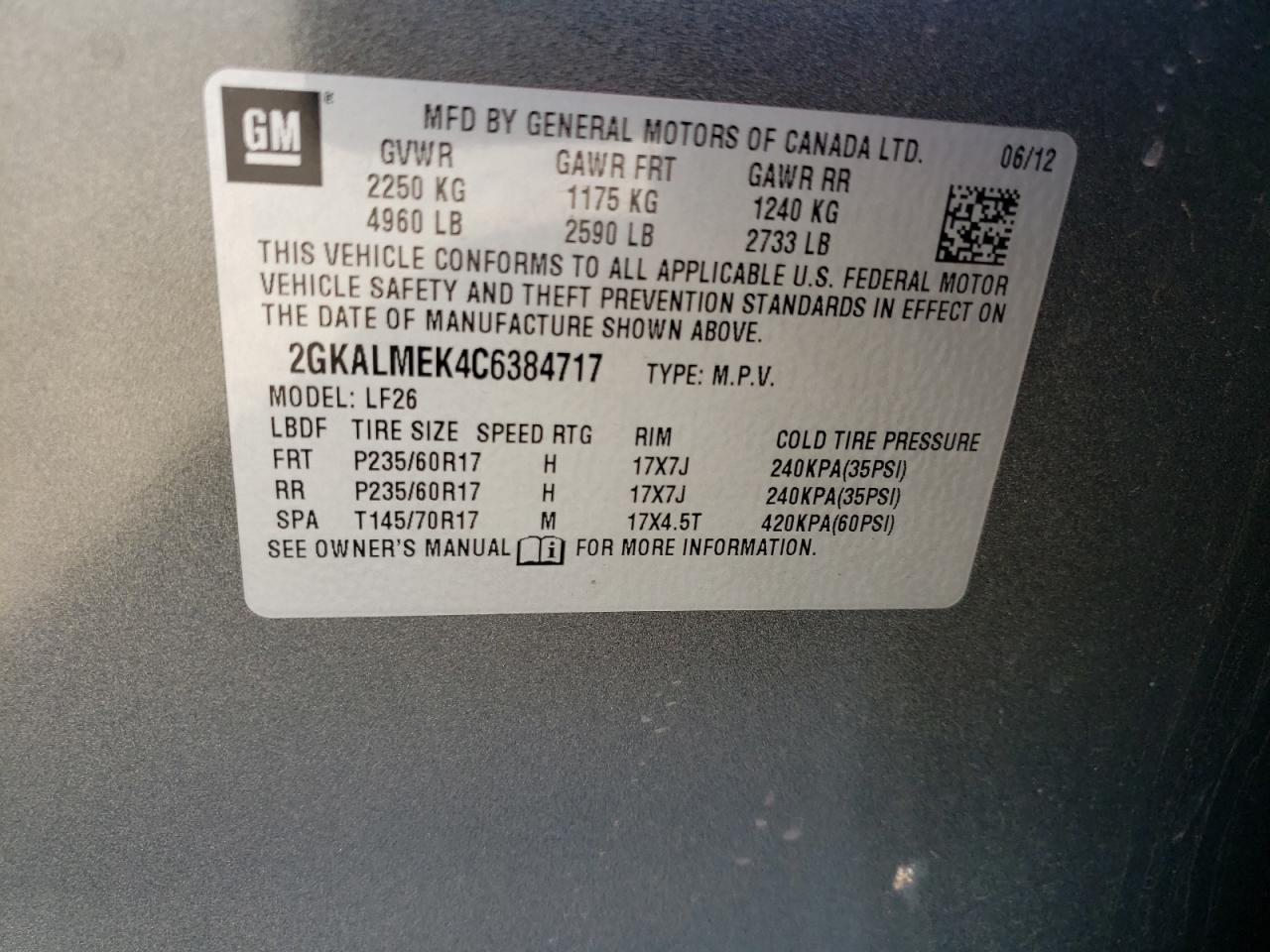 Photo 11 VIN: 2GKALMEK4C6384717 - GMC TERRAIN 