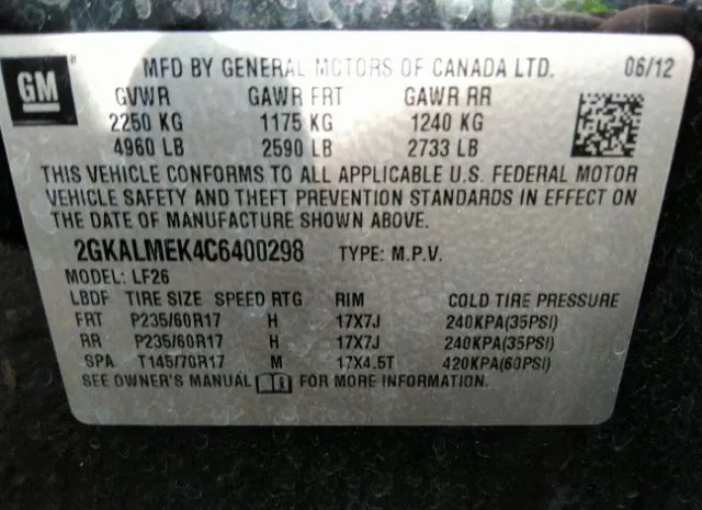 Photo 8 VIN: 2GKALMEK4C6400298 - GMC TERRAIN 