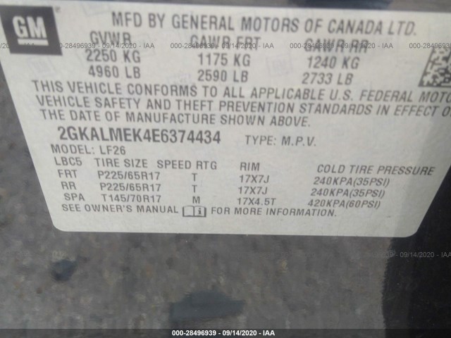 Photo 8 VIN: 2GKALMEK4E6374434 - GMC TERRAIN 