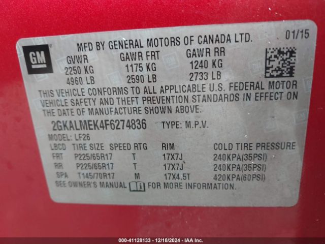 Photo 8 VIN: 2GKALMEK4F6274836 - GMC TERRAIN 