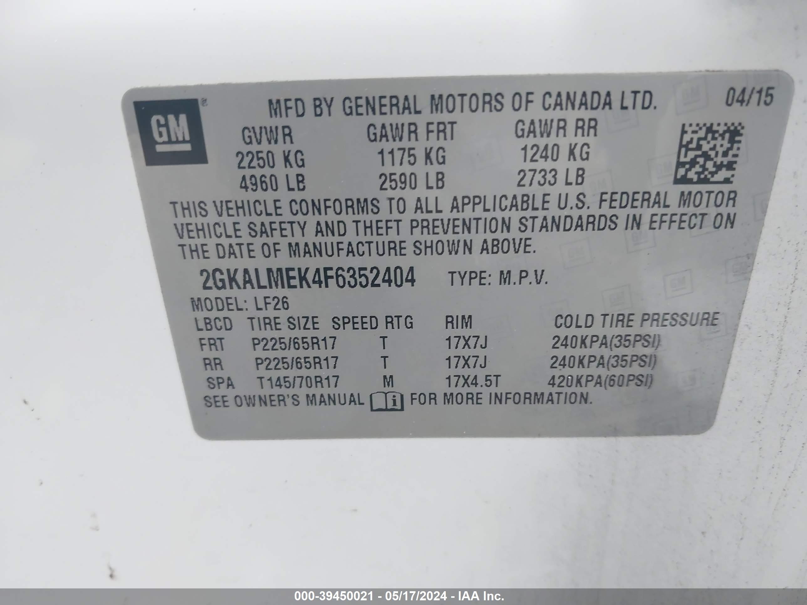 Photo 8 VIN: 2GKALMEK4F6352404 - GMC TERRAIN 