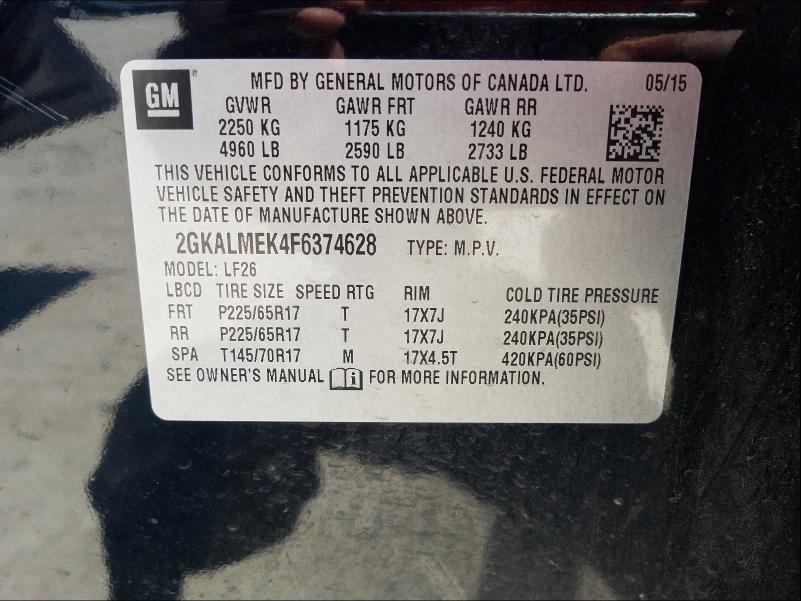 Photo 9 VIN: 2GKALMEK4F6374628 - GMC TERRAIN SL 