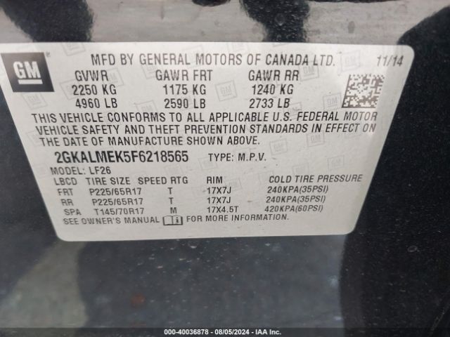 Photo 8 VIN: 2GKALMEK5F6218565 - GMC TERRAIN 