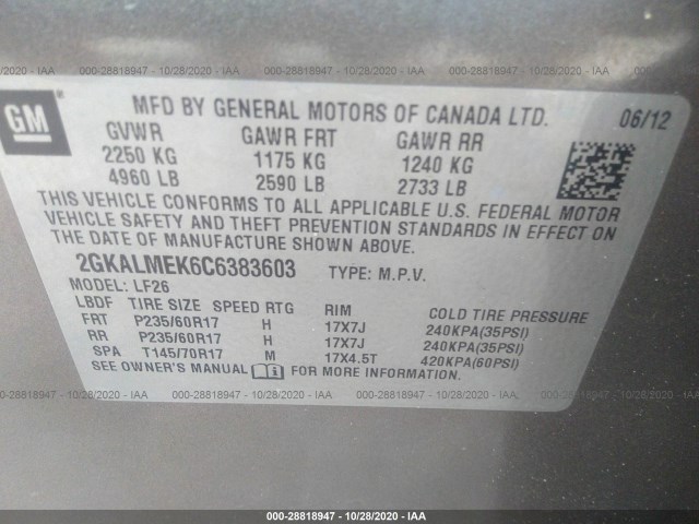 Photo 8 VIN: 2GKALMEK6C6383603 - GMC TERRAIN 