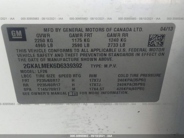 Photo 8 VIN: 2GKALMEK6D6339392 - GMC TERRAIN 